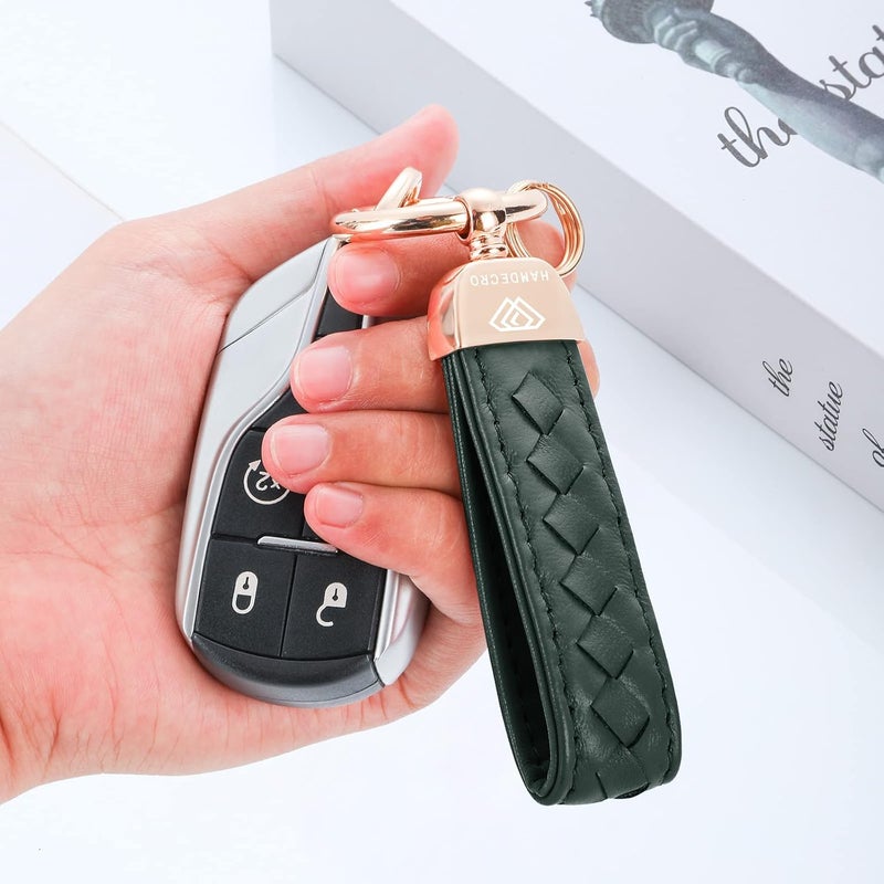 Hamdecro Store Genuine Leather Keychains, Handmade Knit Sheepskin Car Key chains for Women, Universal Key Fob Holder with 360 Degree Rotatable, Anti-Lost D-Ring, 2 Keyrings and 1 Screwdriver – Green - Image 5